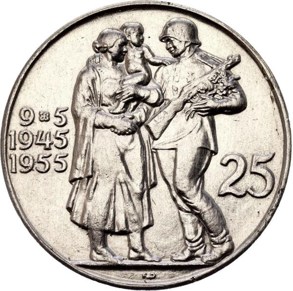 1955 25 kčs - Oslobodenie Československa - 10. výročie