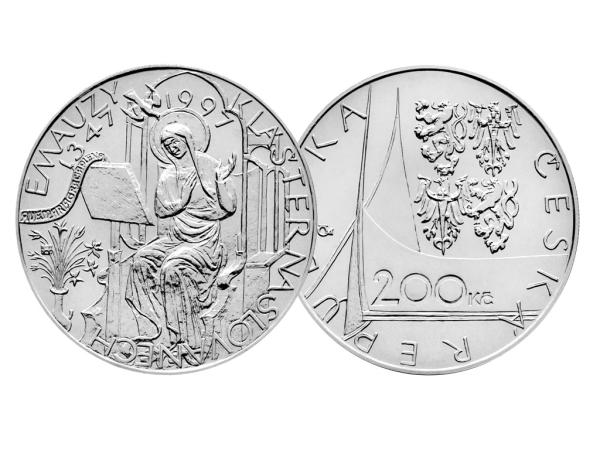 1997 Pamätná strieborná minca. 200 kč. 650. výročie založenia kláštora na Slovanech-Emauzy