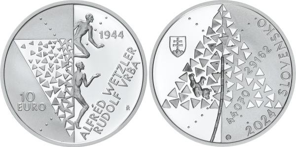Strieborná minca 10€ (2024) Podanie správy o nacistických vyhladzovacích táboroch